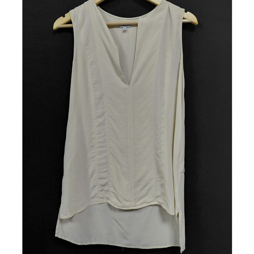 CRIPPEN Lea Top Silk Beige Sleeveless Women's Solid V-Neck Size S